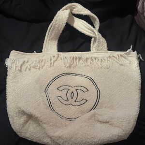 Chanel Cream Canvas Tote Bag with Iconic Design